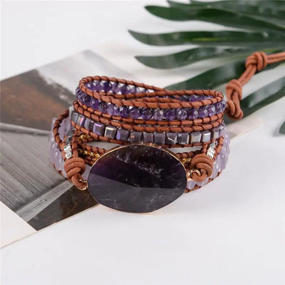 Amethyst Leather Wrap Bracelet