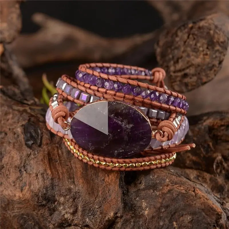 Amethyst Leather Wrap Bracelet