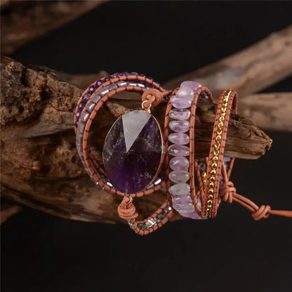 Amethyst Leather Wrap Bracelet