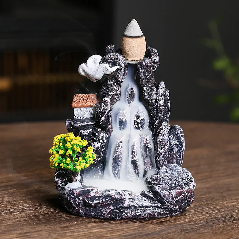 Backflow Incense Holder Waterfall Incense Burner Home Decor Aromatherapy Ornament Incense Cones with Backflow Incense Cones