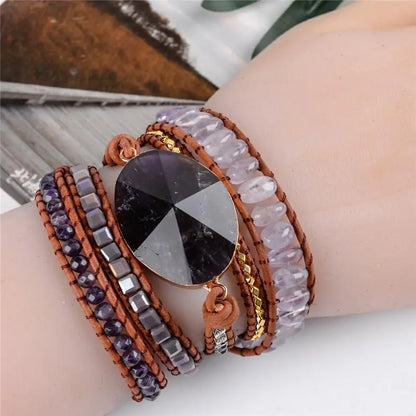 Amethyst Leather Wrap Bracelet